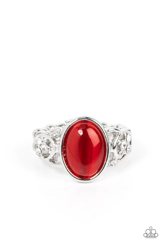 Crystals and Cats Eye - Red ♥ Ring